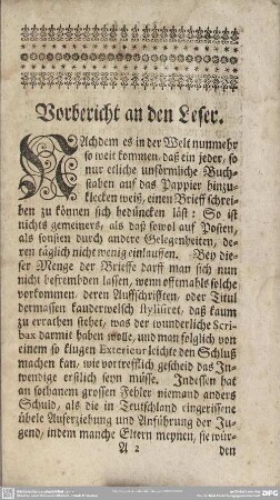 Vorbericht an den Leser