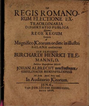 De Regis Romanorum Electione Extraordinaria Dissertatio Publica