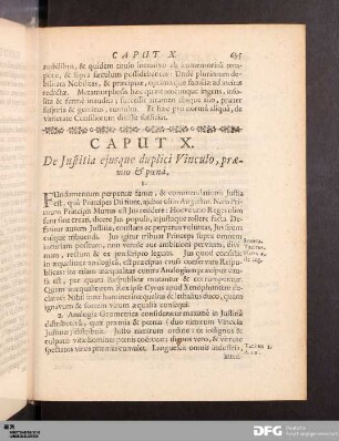 Caput X. De Justitia ejusque duplici Vinculo, præmio & poenâ.