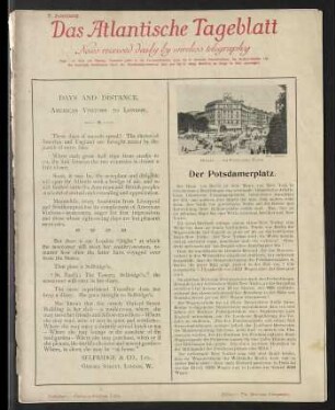 Das Atlantische Tageblatt 7. Jahrgang - Presented gratis by the Hamburg-Amerika Linie - News received daily by wireless telegraphy