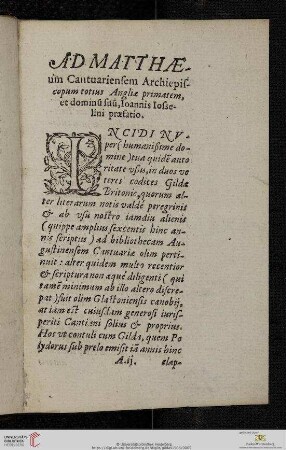 Ad matthæum Cantuariensem Archielisocum totius Angliæ primatem [...]