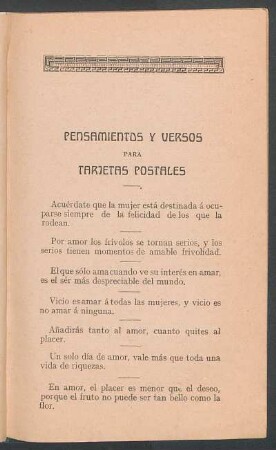 Pensamientos y versos para tarjetas postales
