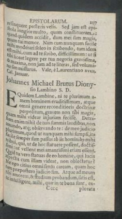 Johannes Michael Brutus Dionysio Lambino S. D.
