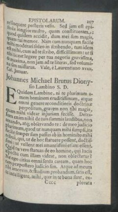 Johannes Michael Brutus Dionysio Lambino S. D.