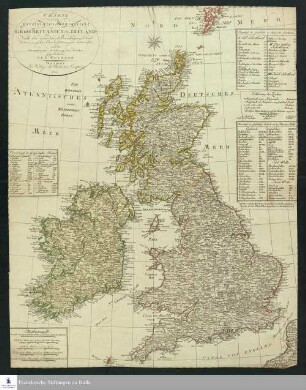 Charte der vereinigten Königreiche Grosbritanien und Ireland : Nach den neuesten Berichtigungen und astronomischen Ortsbestimmungen entworfen auf der Sternwarte Seeberg, bey Gotha