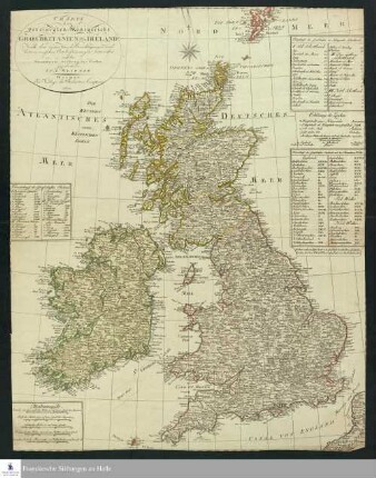 Charte der vereinigten Königreiche Grosbritanien und Ireland : Nach den neuesten Berichtigungen und astronomischen Ortsbestimmungen entworfen auf der Sternwarte Seeberg, bey Gotha