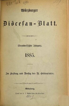 Würzburger Diözesanblatt : amtliches Verordnungsblatt der Diözese Würzburg. 31. 1885