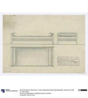 Ruhesofa (Divan), Vorderansicht und Seitenansichten, (Auftrag Bamberger)