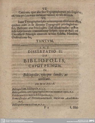 DISSERTATIO II. De BIBLIOPOLIS.