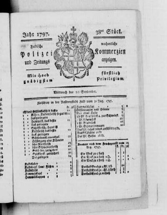 38tes Stück, Ausgabe vom 20. September 1797