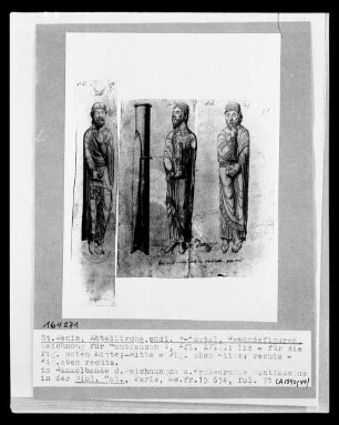 Les monuments de la monarchie française. Sammelband der Zeichnungen und Probedrucke Montfaucons — Saint-Denis, Abteikirche, Gewändefigur des südlichen Westportals (für Bd. I, Taf. XVIII), Folio fol. 71