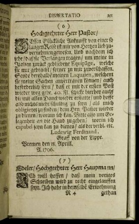 (6) Hochgeehrter Herr Pastor