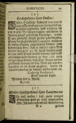 (6) Hochgeehrter Herr Pastor