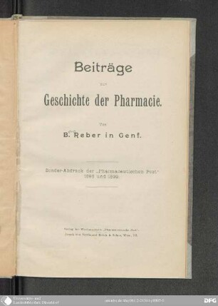 Beiträge zur Geschichte der Pharmacie