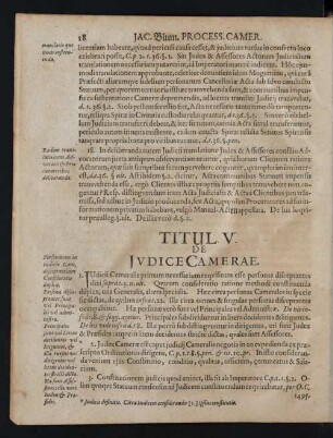 Titul. V. De Jvdice Camerae.