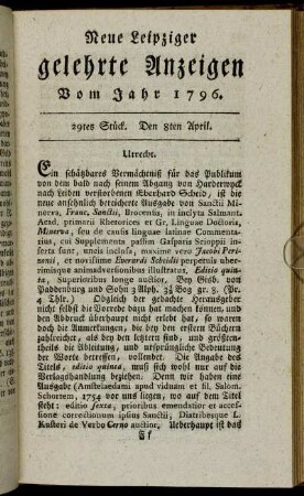 29tes Stück. Den 8ten April.