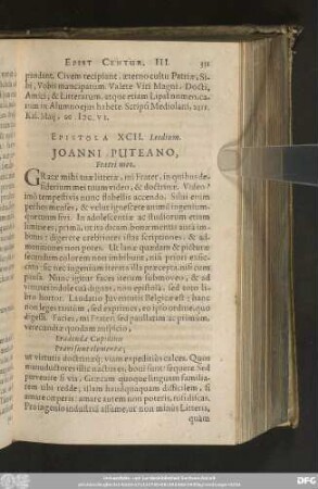 Epistola XCII. Leodium. Ioanni Puteano, Fratri meo.