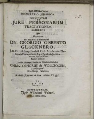 Disputatio Iuridica Succinctam De Iure Personarum Tractationem Exhibens