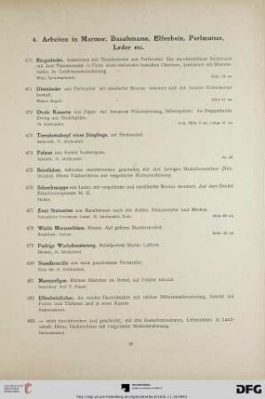 4. Arbeiten in Marmor, Basaltmasse, Elfenbein, Perlmutter, Leder etc. (470-485