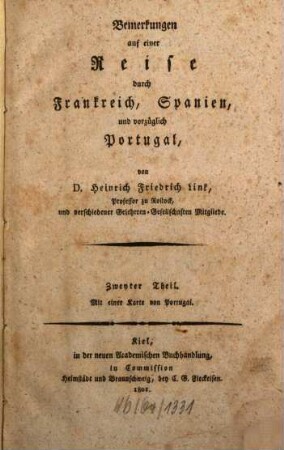 Bemerkungen auf einer Reise durch Frankreich, Spanien, und vorzüglich Portugal, 2