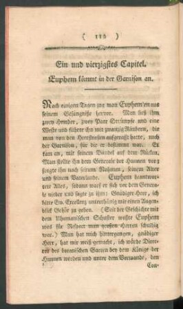 Ein und vierzigstes Capitel. Euphem kömmt in der Garnison an.