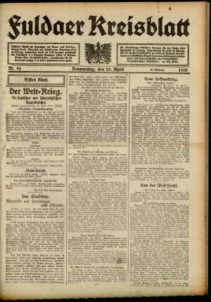 Erste Ausgabe vom Donnerstag, den 25. April 1918.