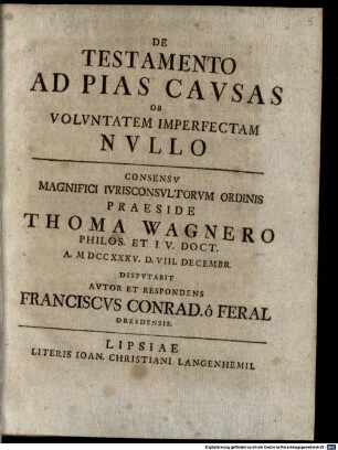 De Testamento Ad Pias Cavsas Ob Volvntatem Imperfectam Nvllo