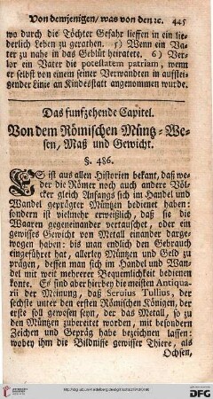 Das funfzehende Capitel. Von dem Römischen Müntz-Wesen, Maß und Gewicht