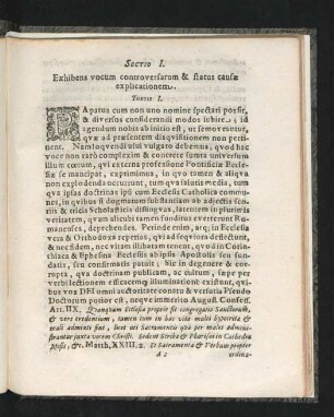Sectio I. Exhibens vocum controversarum & status causae explicationem.