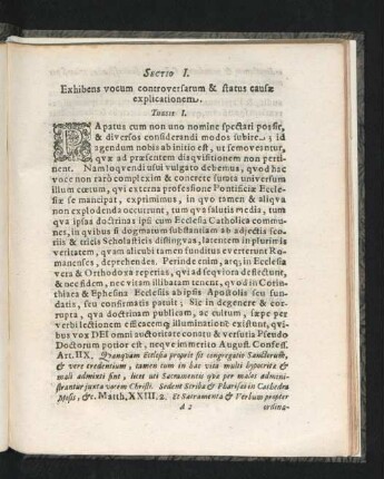 Sectio I. Exhibens vocum controversarum & status causae explicationem.