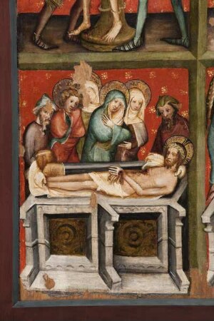 Schottener Altar — Szenen aus der Passion Christi — Geißelung, Dornenkrönung, Grablegung und Auferstehung — Grablegung