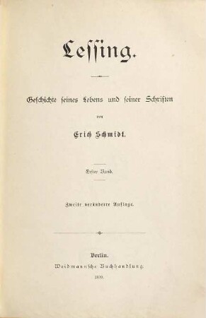 Lessing : Geschichte seines Lebens und seiner Schriften, 1