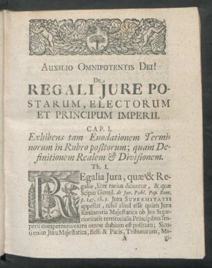 De Regali Iure Postarum, Electorum Principum Imperii. Cap. I.