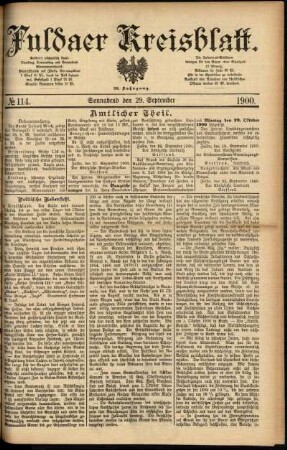 Erste Ausgabe vom Samstag, den 29. September 1900.