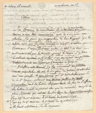 Pierre Augustin Caron de Beaumarchais (1732 - 1799) Autographen: Brief von Pierre Augustin Caron de Beaumarchais an Charles-Guillaume Le Normant d'Étioles - BSB Autogr.Cim. Beaumarchais, Pierre Augustin Caron de