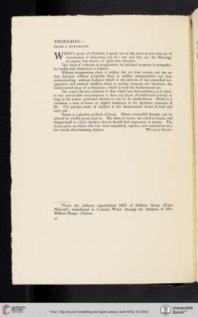 Thoughts—From a Note-Book Book [from the unpublished manuscripts of William Sharp (Fiona McLeod); contributed by Elizabeth Sharp]
