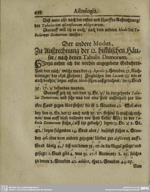 Der andere Modus, Zu Außrechnung der 12. himmlischen Häuser /