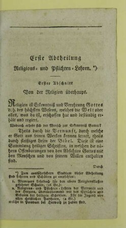 Erste Abtheilung. Religions- und Pflichten-Lehren