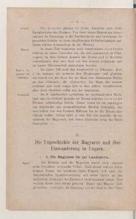 II. Die Urgeschichte der Magyaren und ihre Einwanderung in Ungarn
