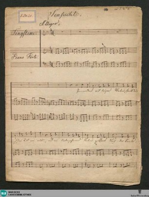 Sehnsucht - JWK Mus.Ms. 290 i : V, pf; a; StrK WoO 9.03/7