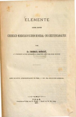 Elemente einer neuen chemisch-mikroskopischen Mineral- und Gesteinsanalyse