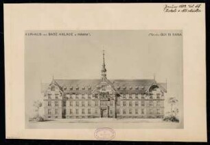 Kurhaus und Badeanlage, Hamm Monatskonkurrenz März 1882: Aufriss Straßenansicht des Hauptflügels