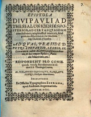 Epistolae D. Pauli ad Thessalonicenses posterior, ad certas quasdam con clusiones paraphrastice revocata