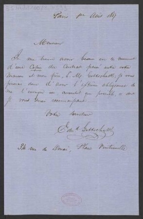 Brief an B. Schott's Söhne : 01.08.1857