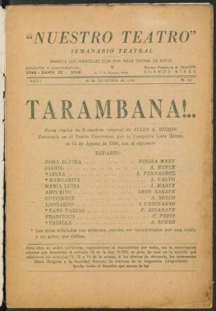 1936003900: ¡Tarambana! : pieza cómica en tres cuadros