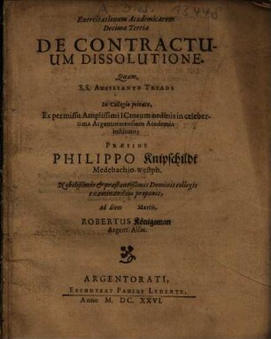 Exercitationum Academicarum Decima Tertia De Contractuum Dissolutione