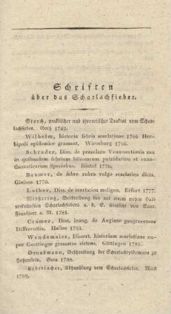 Schriften über das Scharlachfieber