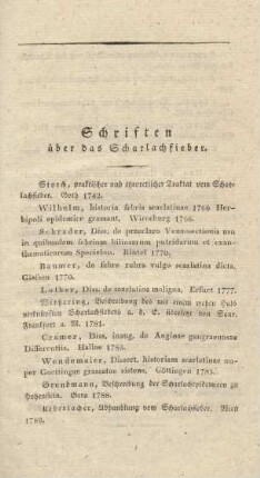 Schriften über das Scharlachfieber