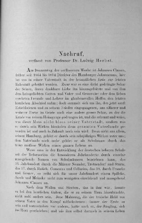Nachruf, verfasst von Professor Dr. Ludwig Herbst.