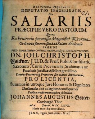 Disputatio inauguralis De salariis praecipue vero pastorum